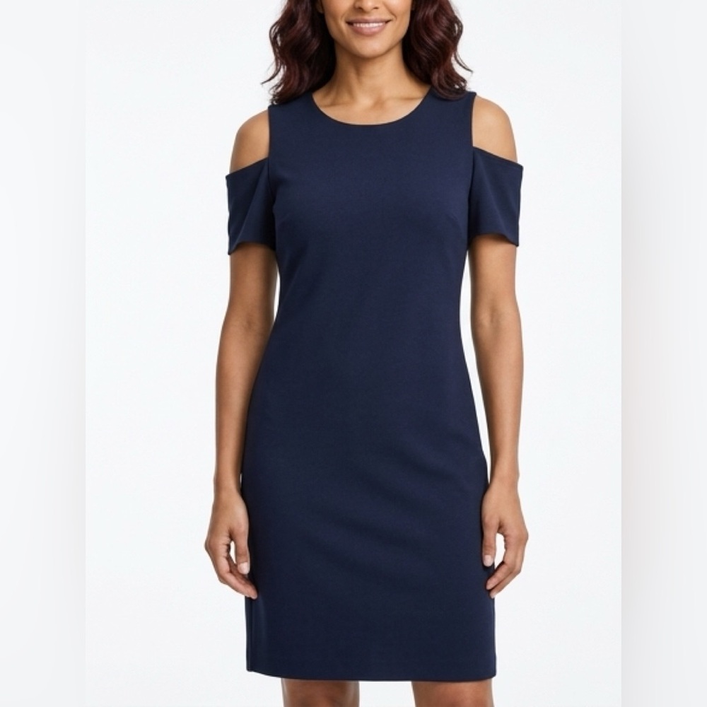 Tommy Hilfiger Cold-Shoulder Navy Sheath Dress Sz 12